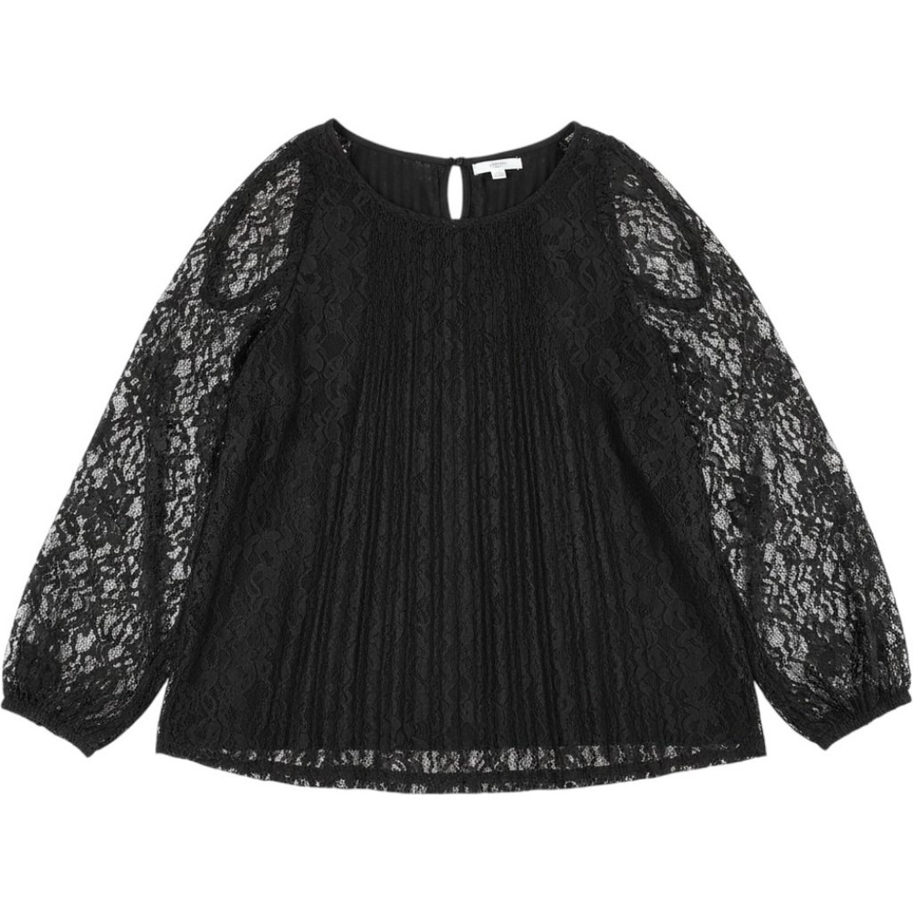 LC Lauren Conrad Blouse Womens 2XL Black Round Neck Long Sleeve Floral Lace Top